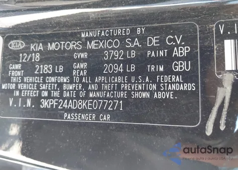 2019 Kia Forte Lxs из США, поврежденный, VIN 3KPF24AD8KE077271